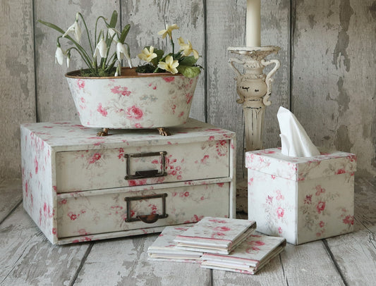 Vintage Cabinet - Fabric Covered Chest of 2 drawers