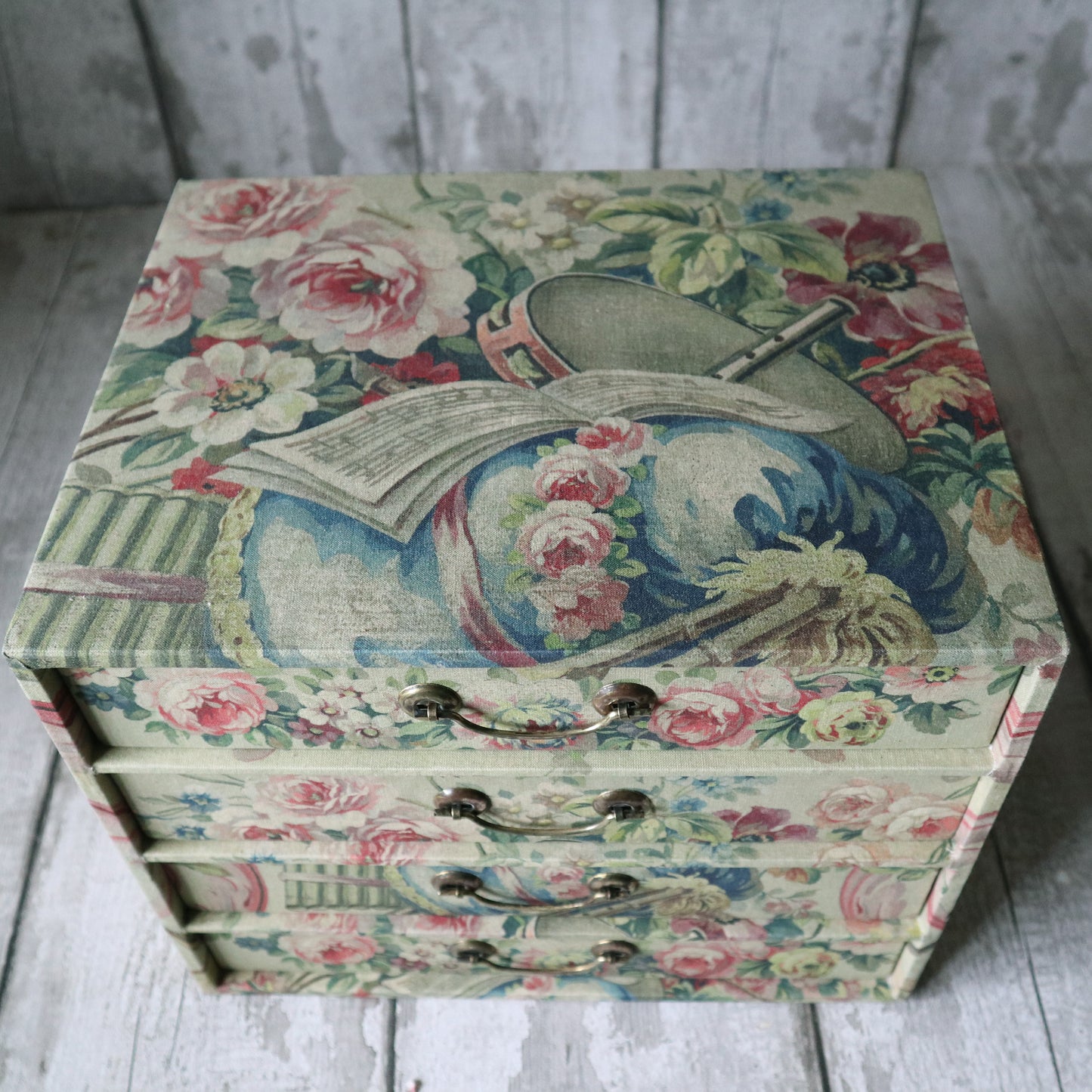 Vintage Library Cabinet - Aubusson Fabric Covered Chest of Drawers