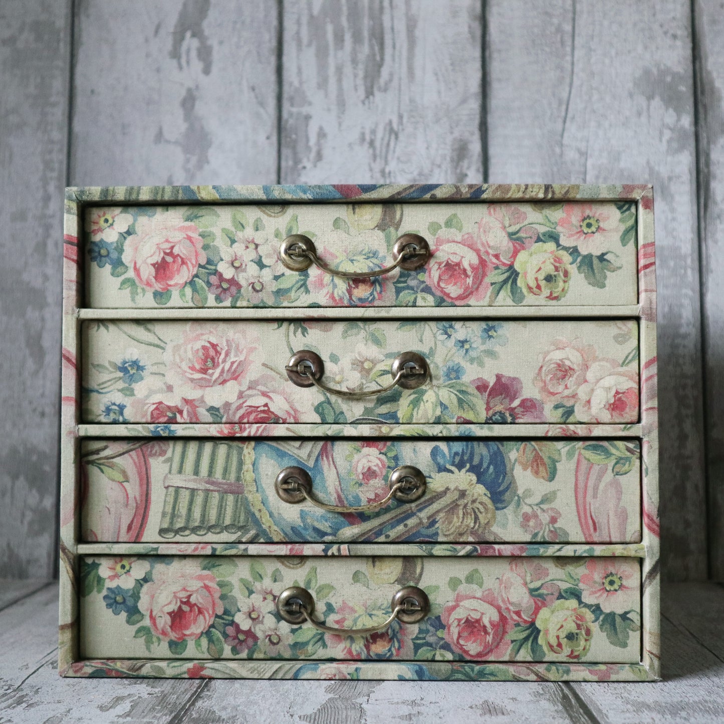 Vintage Library Cabinet - Aubusson Fabric Covered Chest of Drawers