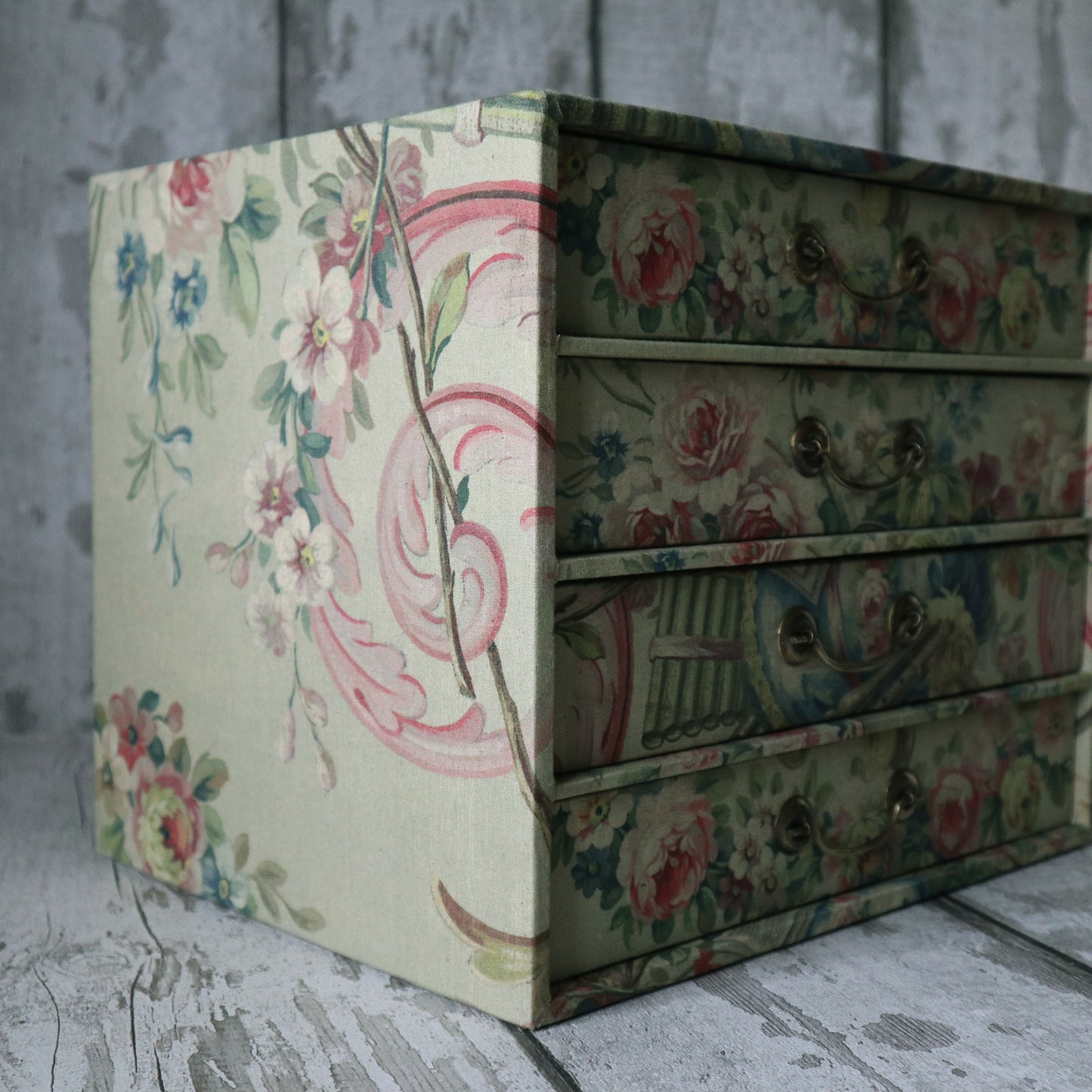 Vintage Library Cabinet - Aubusson Fabric Covered Chest of Drawers