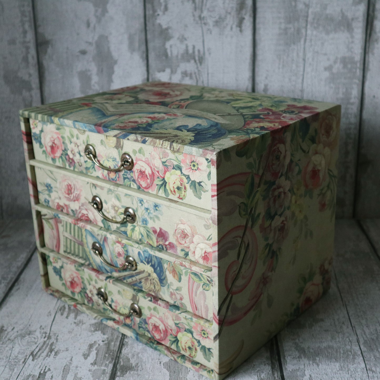 Vintage Library Cabinet - Aubusson Fabric Covered Chest of Drawers