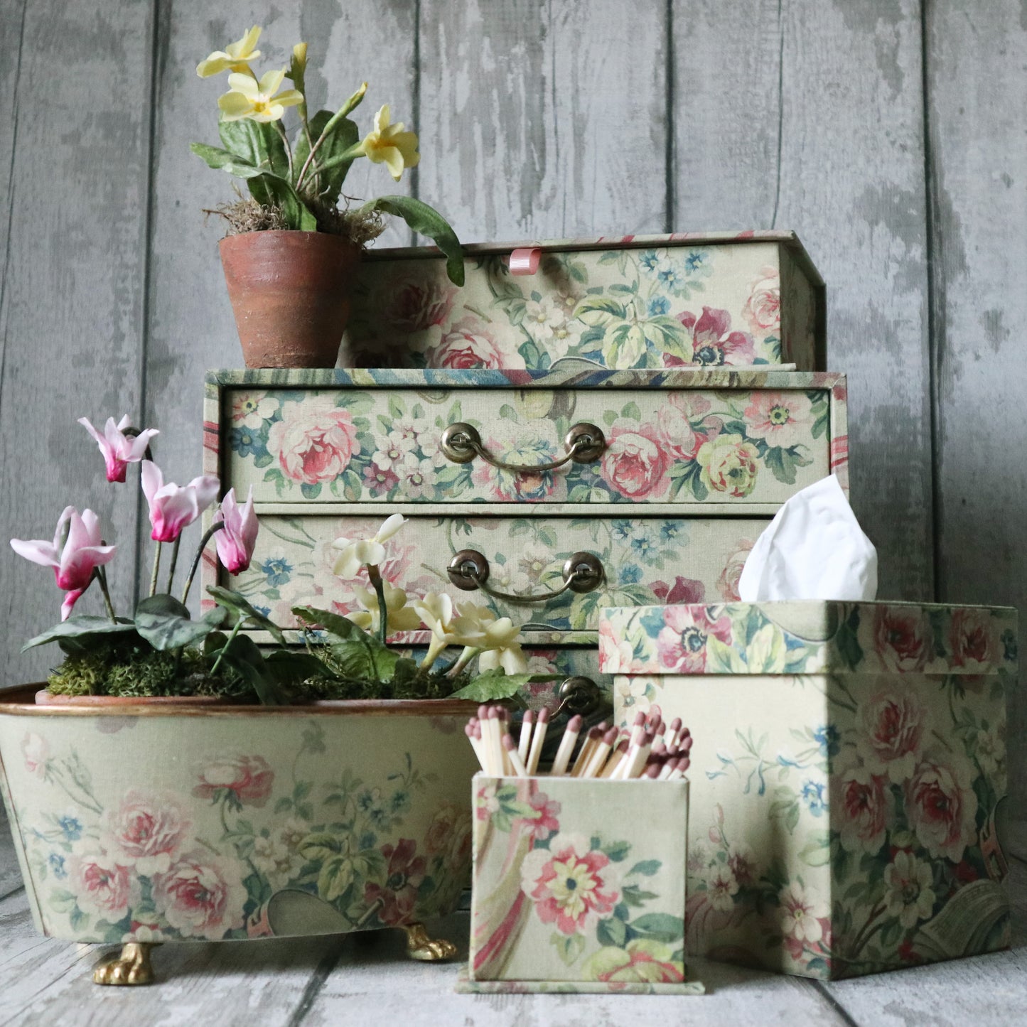 Vintage Library Cabinet - Aubusson Fabric Covered Chest of Drawers