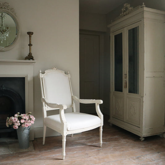 Pair of Vintage Painted French Rococo Open Arm Chairs