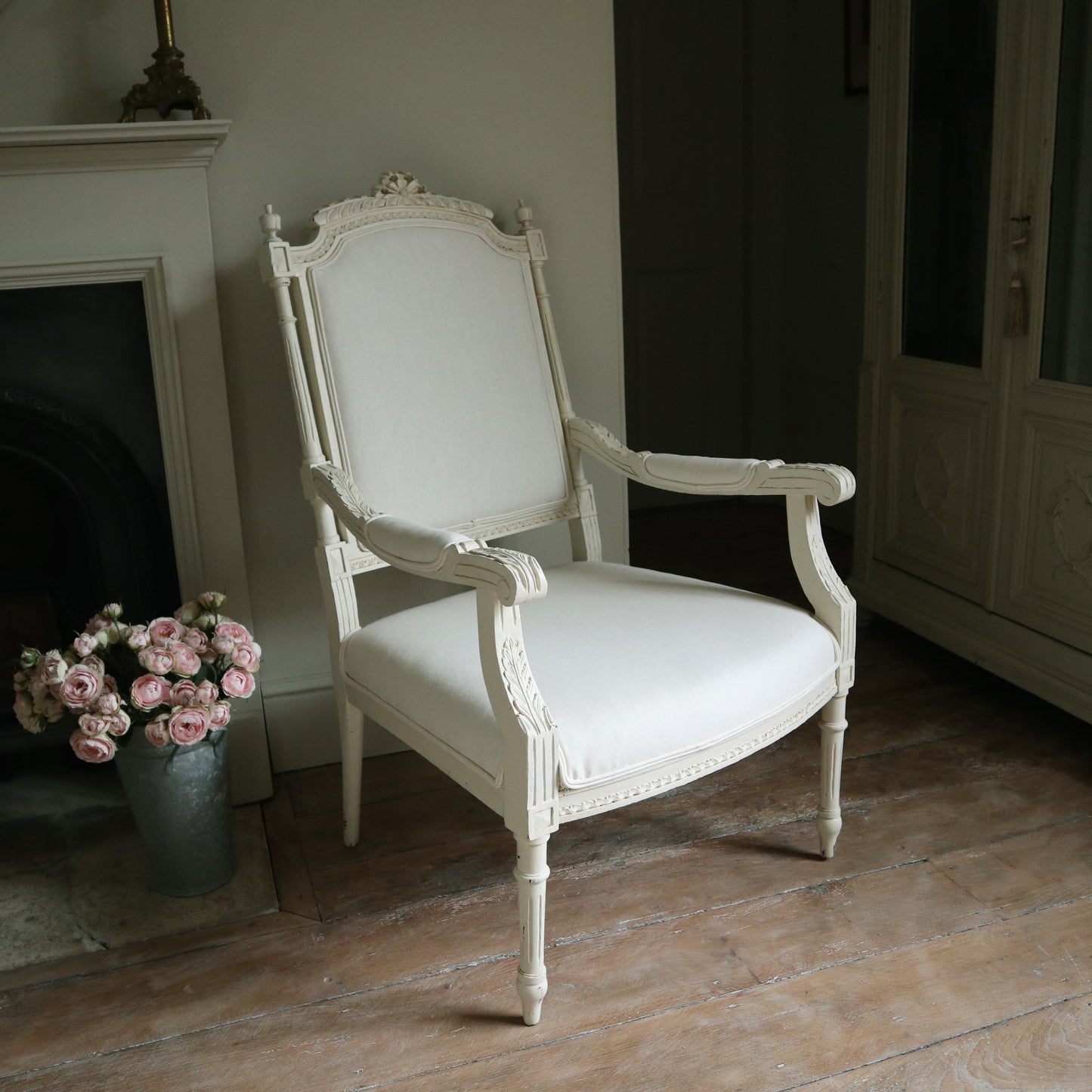 Pair of Vintage Painted French Rococo Open Arm Chairs