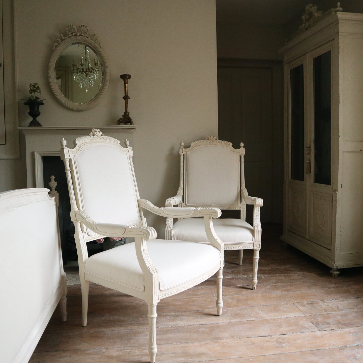 Pair of Vintage Painted French Rococo Open Arm Chairs