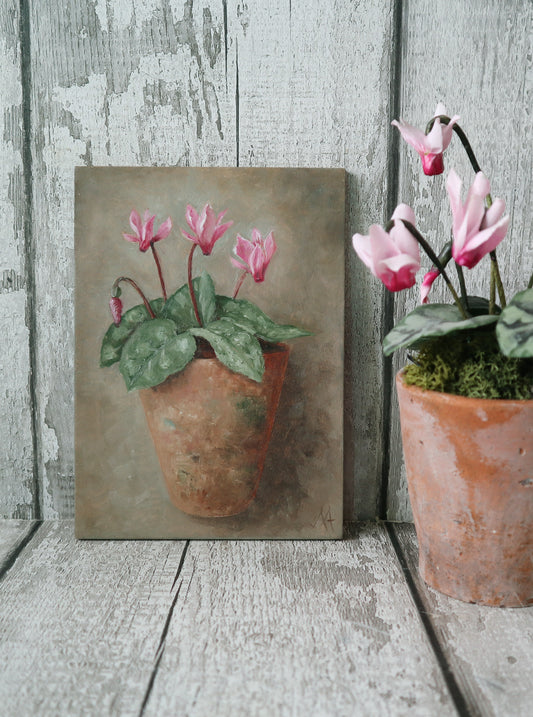 Original Oil Painting From The Potted Floral Collection 'Cyclamen'