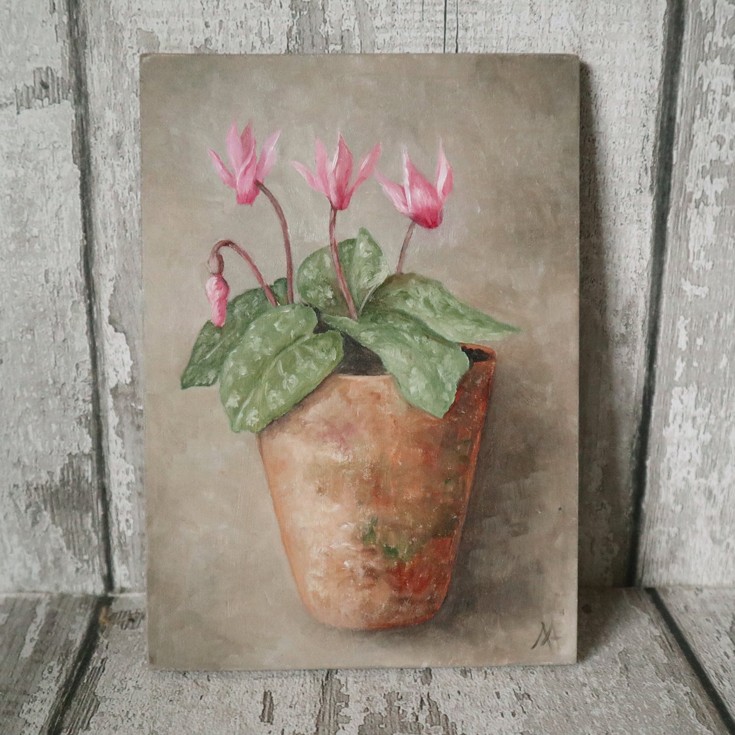 Original Oil Painting From The Potted Floral Collection 'Cyclamen'