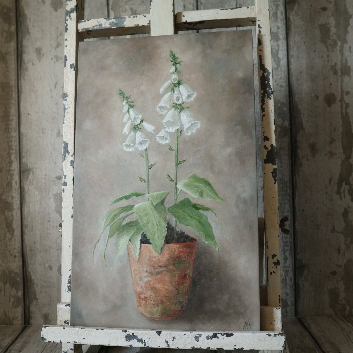 Original Oil Painting From the Potted Floral Collection 'Large White Foxglove'