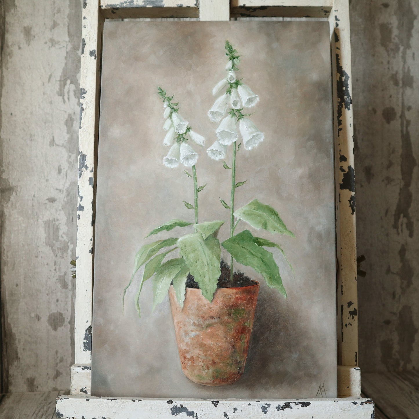 Original Oil Painting From the Potted Floral Collection 'Large White Foxglove'