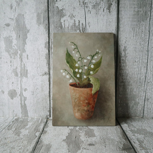 Original Oil Painting on Board From the Potted Floral Collection - Lily of The Valley