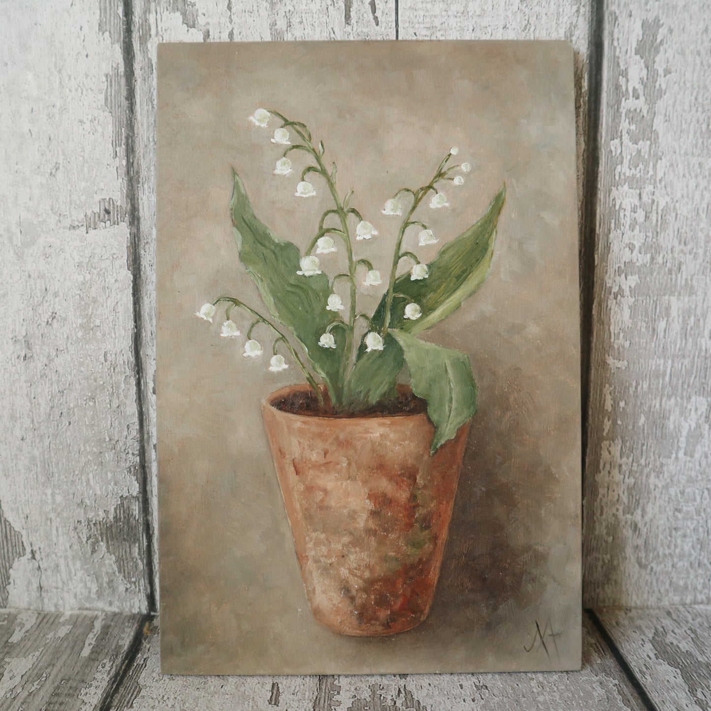 Original Oil Painting on Board From the Potted Floral Collection - Lily of The Valley