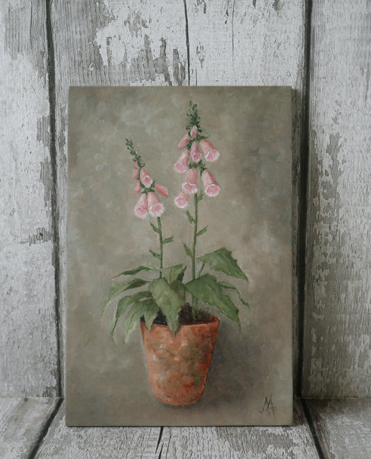 Original Oil Painting On Board From the Potted Floral Collection 'Mini PINK Foxglove'