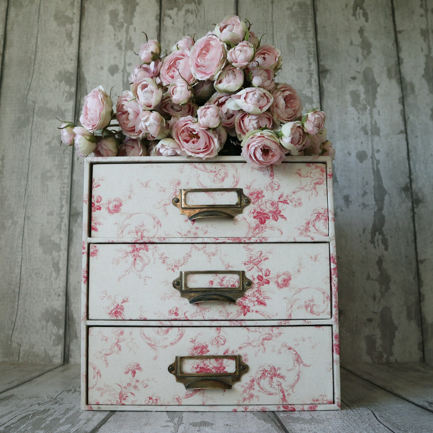 Vintage Library Cabinet - Fabric Covered Chest of 3 Large Drawers