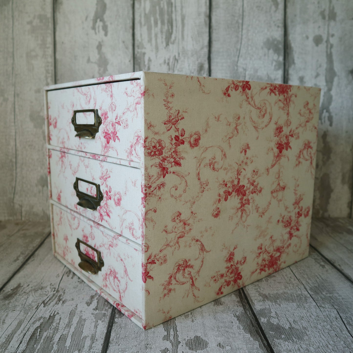 Vintage Library Cabinet - Fabric Covered Chest of 3 Large Drawers