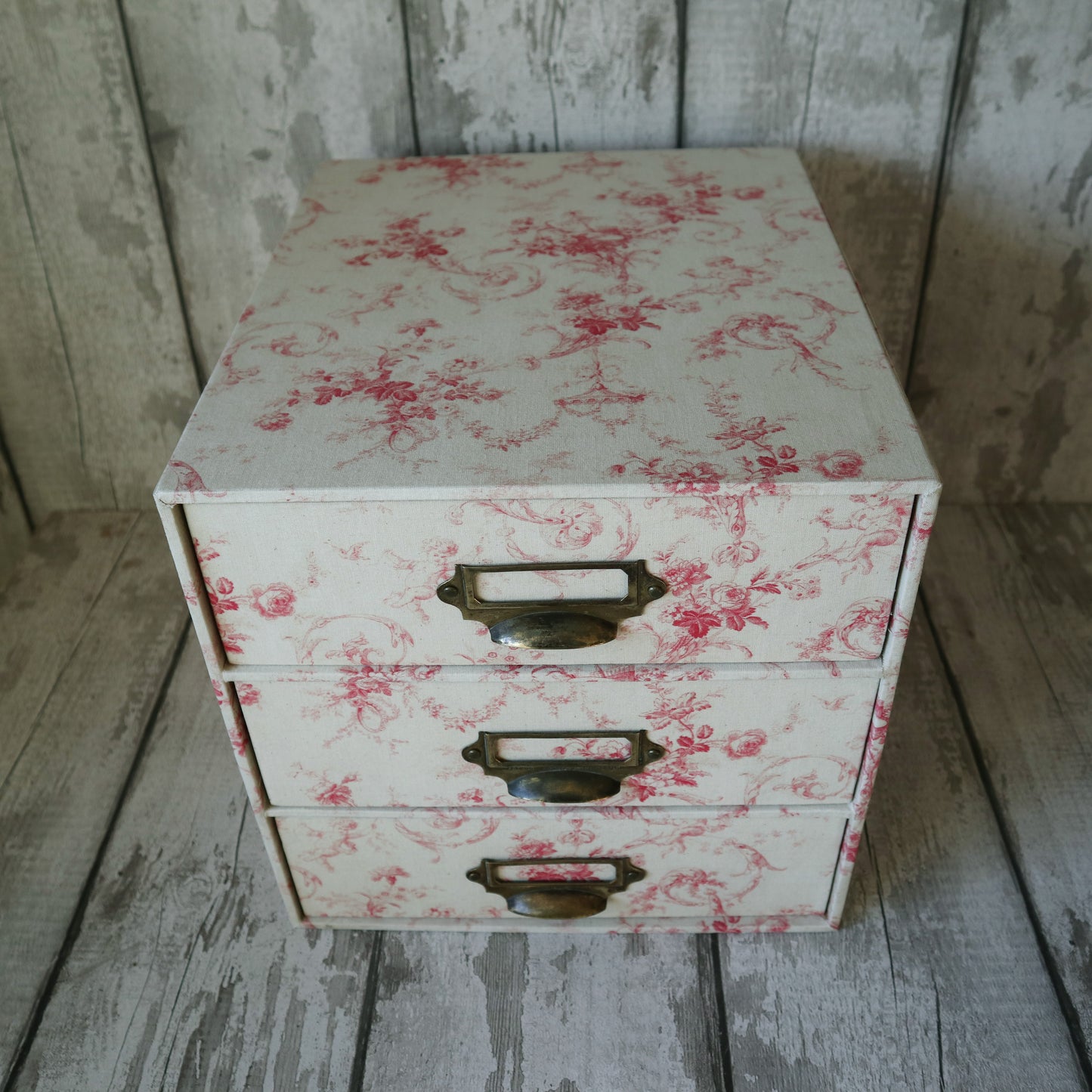 Vintage Library Cabinet - Fabric Covered Chest of 3 Large Drawers