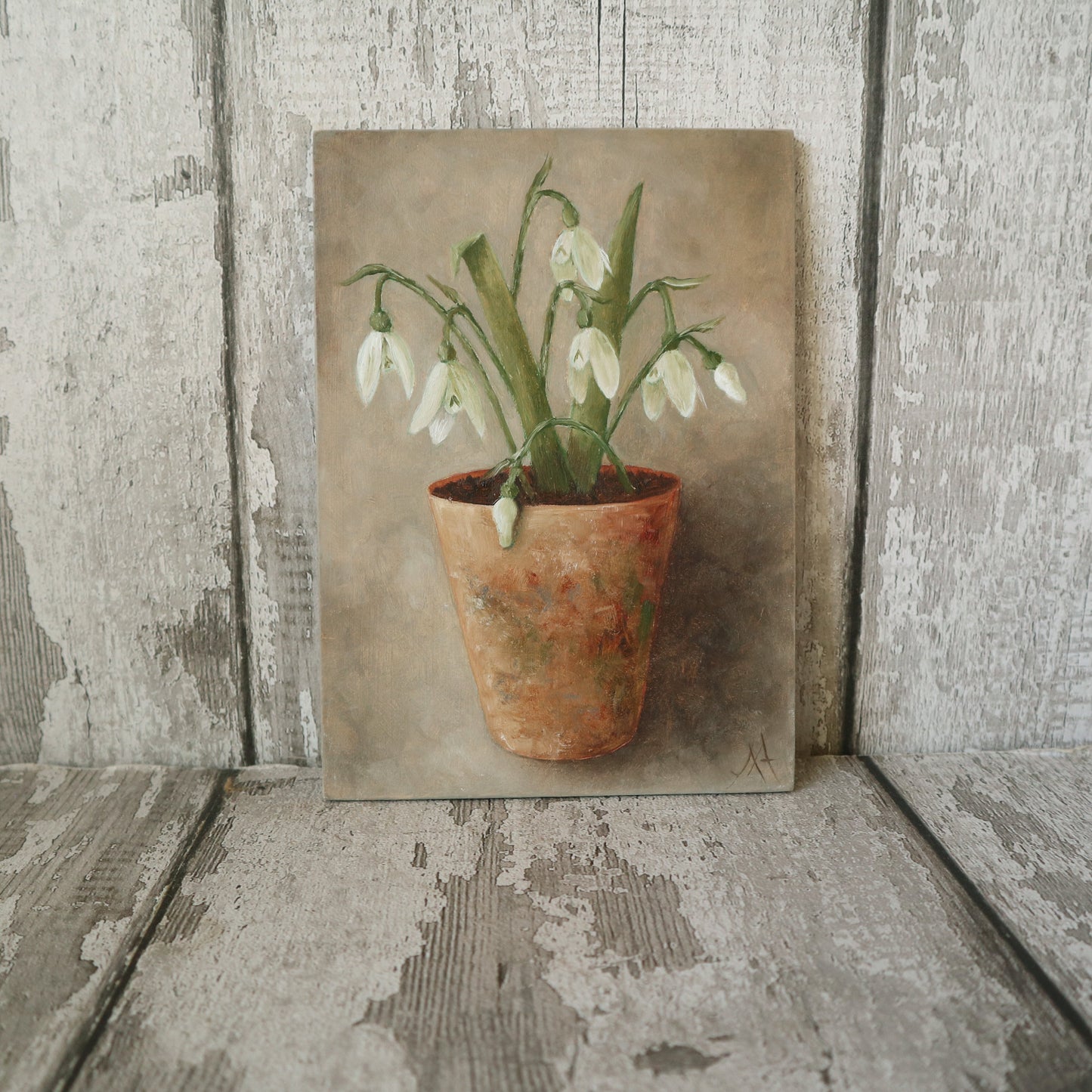 Original Oil Painting From The Potted Floral Collection 'Snowdrops' (un-framed)