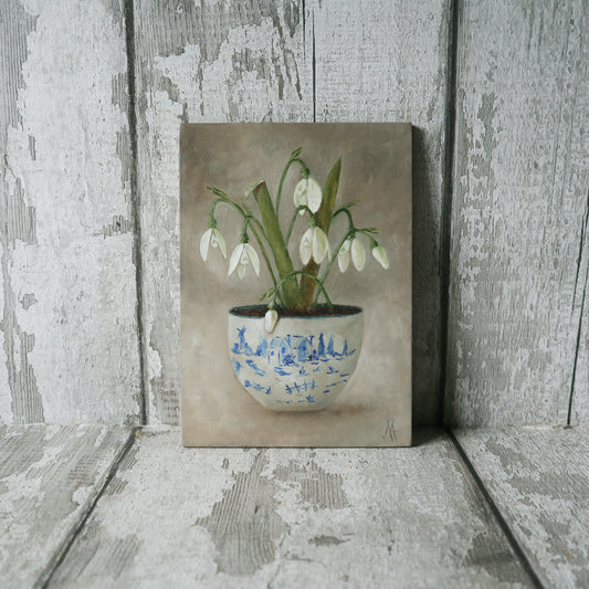 Original Oil Painting From The Blue & White Potted Floral Collection 'Snowdrops'