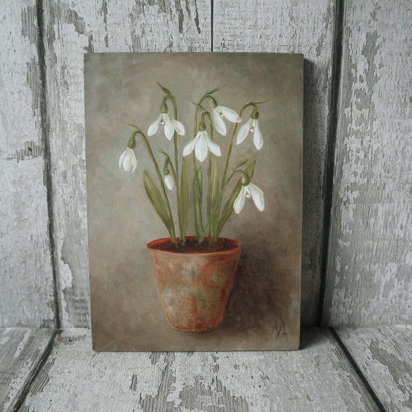 Original Oil Painting From The Potted Floral Collection 'Snowdrops' (un-framed)